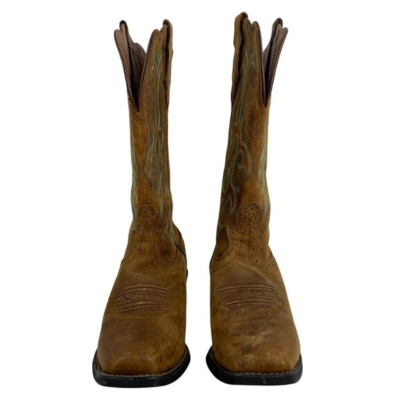 Justin Boots 12” Stampede Square Toe Boot Brown Leather Womens 10B L2552 - Picture 2 of 9